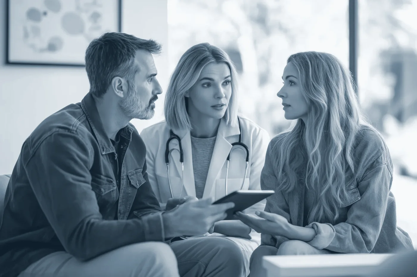 A Cardiologist consulting with a patient and their family